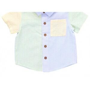 NEW PINK CHICKEN boys jack color block shirt in seersucker